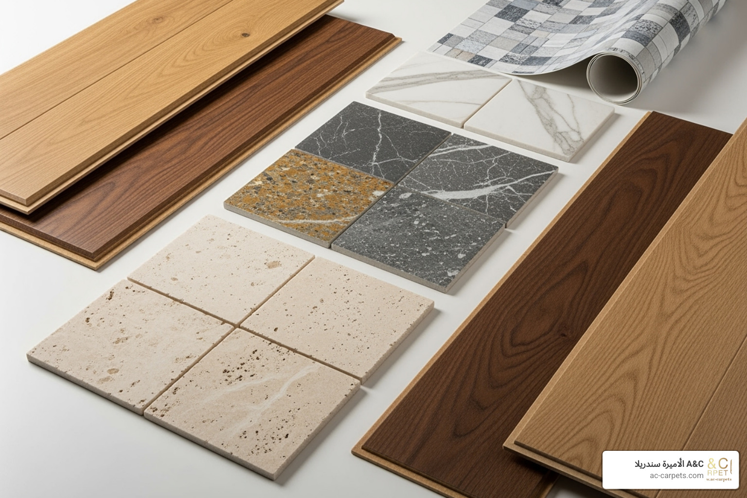 variety of vinyl flooring styles, including planks, tiles, and sheet rolls - vinyl flooring egypt