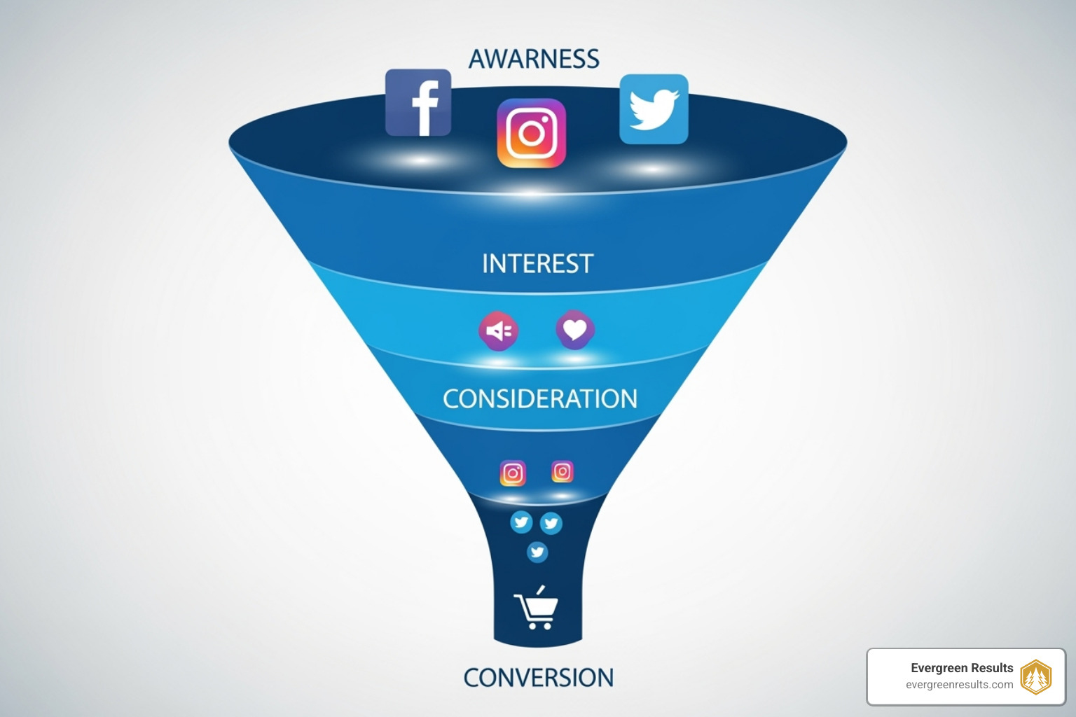 sales funnel with social media icons - how to prove social media roi