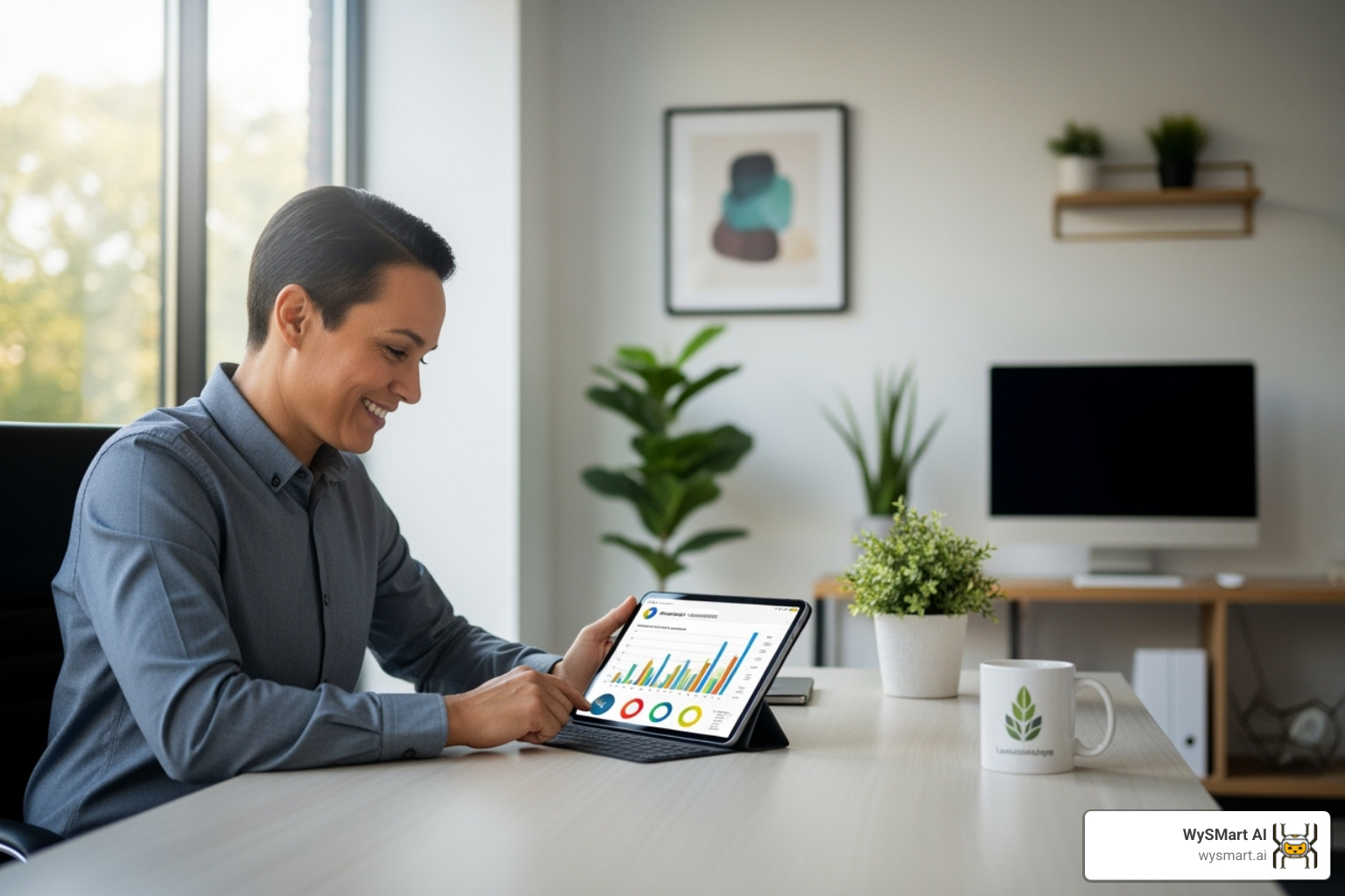 thriving landscaping business owner looking relaxed in their office - Landscaping CRM software thriving landscaping business owner looking relaxed in their office - Landscaping CRM software