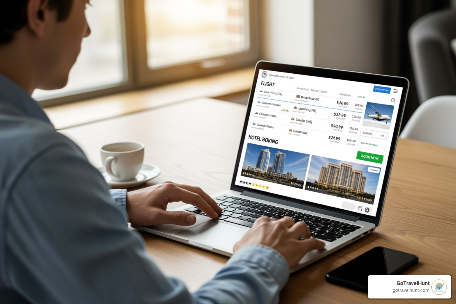 a person on a laptop booking a flight and hotel - travel planning guides