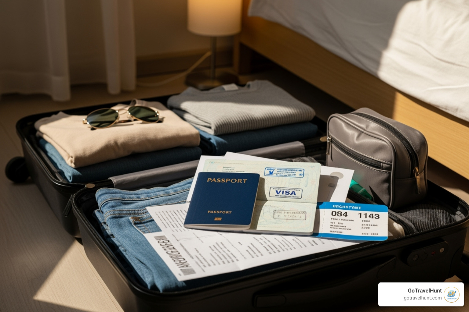 a neatly packed suitcase with travel documents on top - travel planning guides