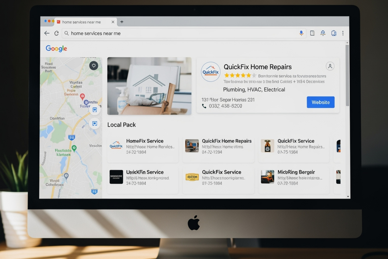 Google search results page showing a home service company in the local map pack - top marketing KPIs that matter for home service companies