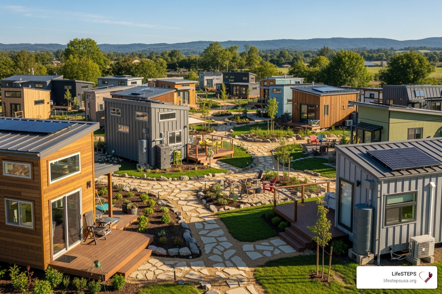 a modern, well-designed tiny home community - permanent housing solutions