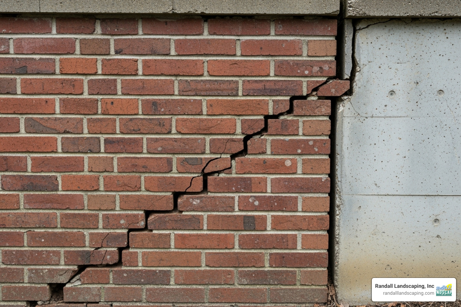 Examples of stair-step cracks and wall separation - helical anchors retaining wall repair