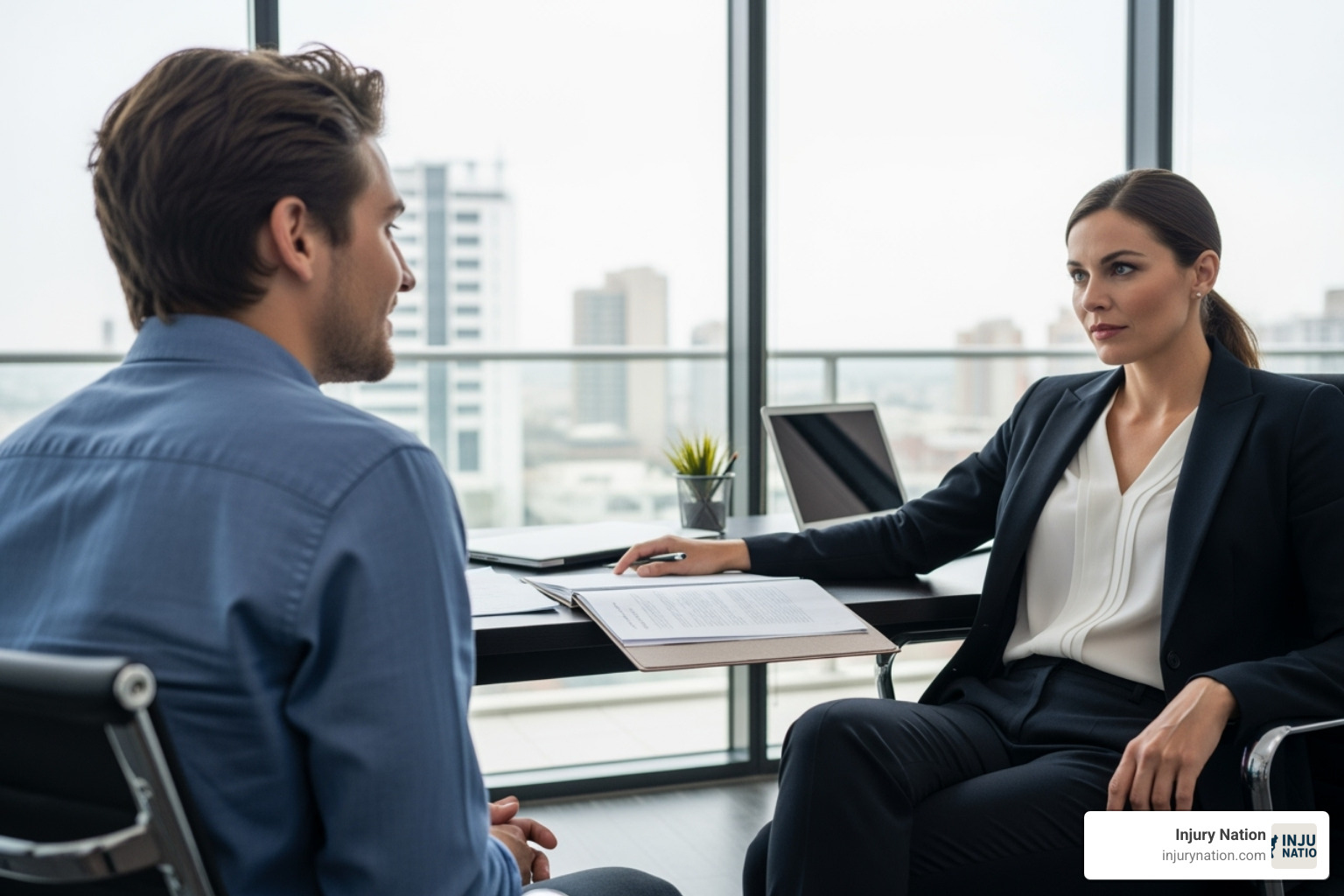 person looking relieved talking to legal professional - Chronic pain claim