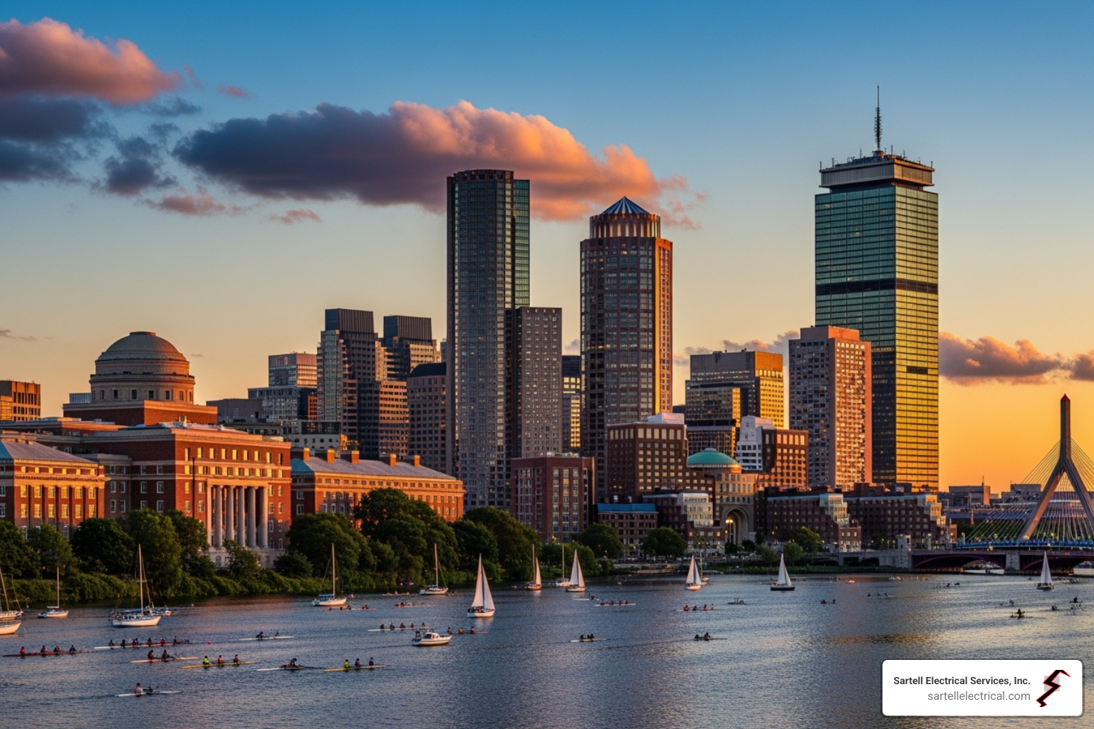 Boston skyline featuring university and financial district buildings - Data center solutions Boston