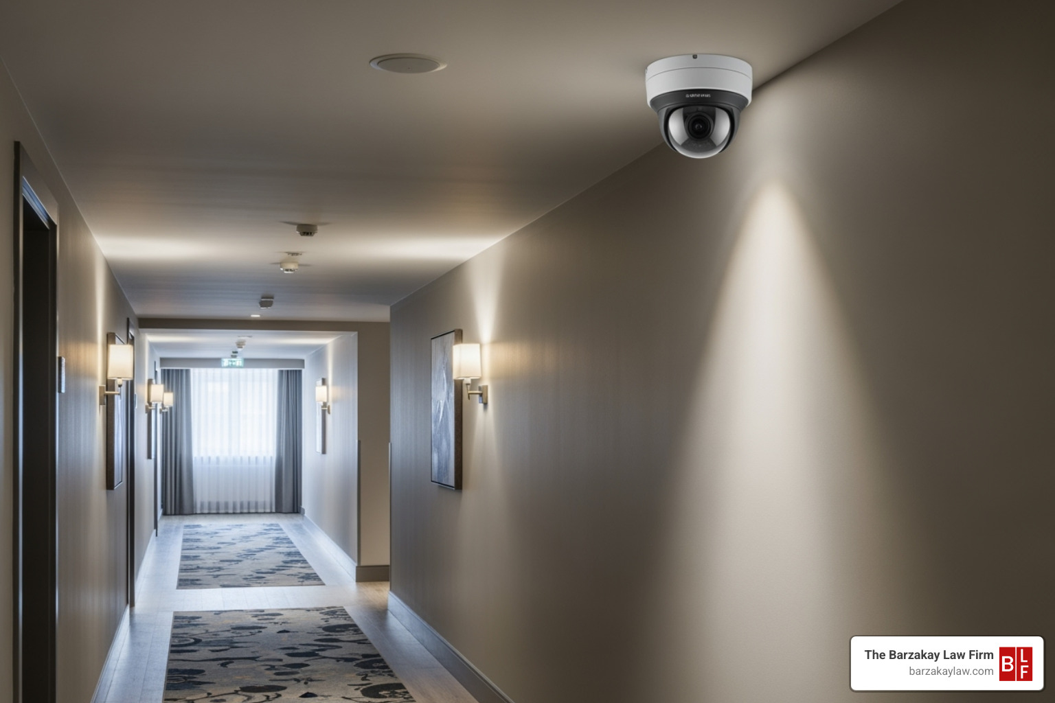 well-lit apartment building hallway with a visible security camera - is negligent security settlement considered a wrongful death