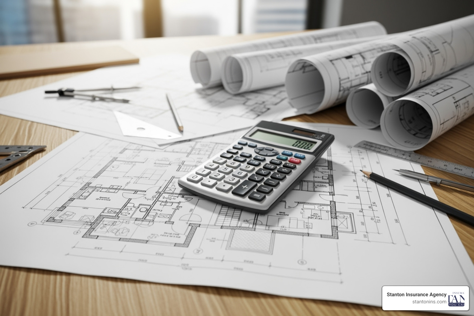 Calculator resting on apartment building blueprints, symbolizing the importance of budgeting for insurance. - Apartment Building Insurance Calculator resting on apartment building blueprints, symbolizing the importance of budgeting for insurance. - Apartment Building Insurance