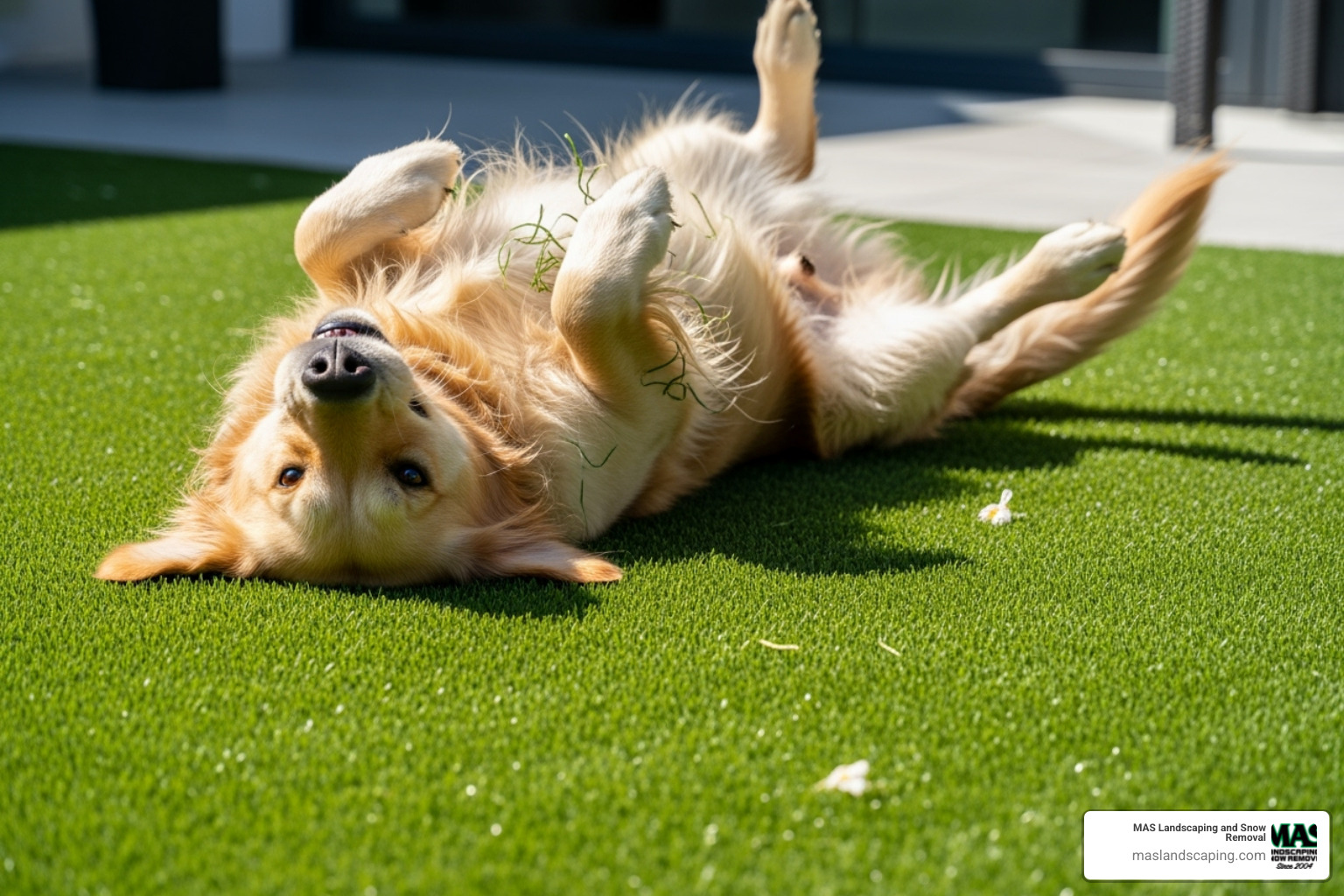 happy dog rolling on artificial grass - Fake grass for pets