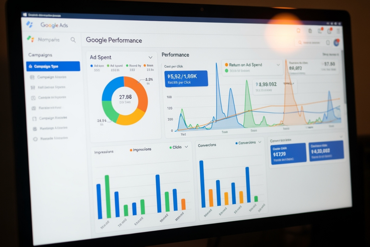 a Google Ads campaign dashboard for a home service company - how service businesses structure Google Ads campaigns