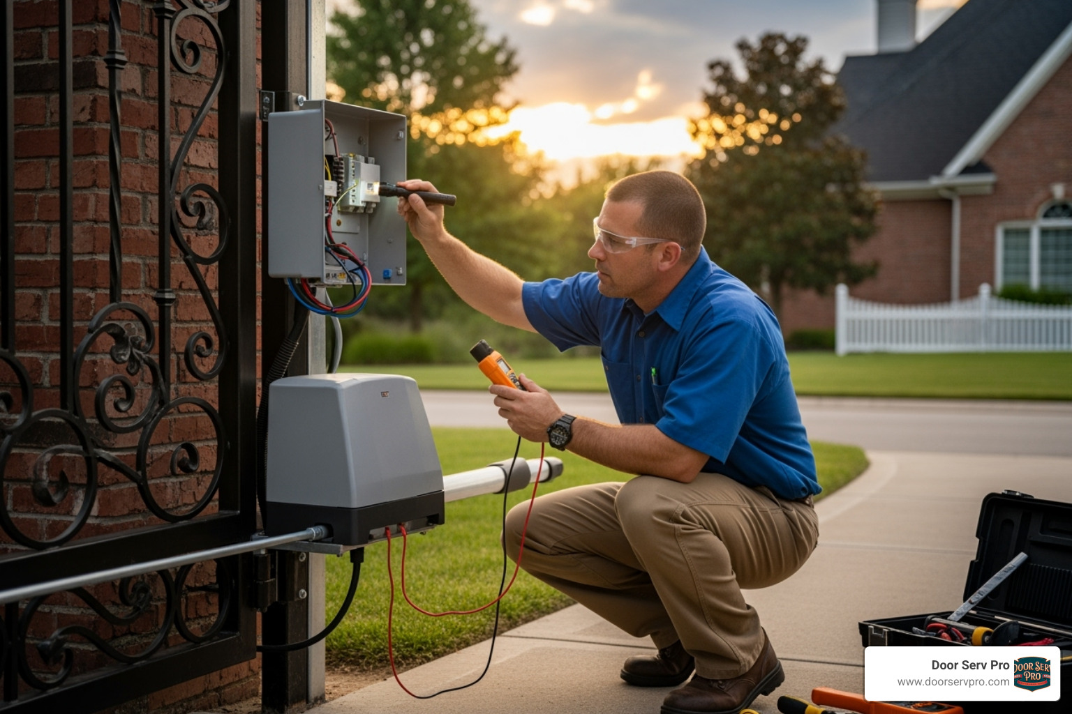 technician inspecting an automatic gate opener motor - driveway gate repair chambersburg pa technician inspecting an automatic gate opener motor - driveway gate repair chambersburg pa