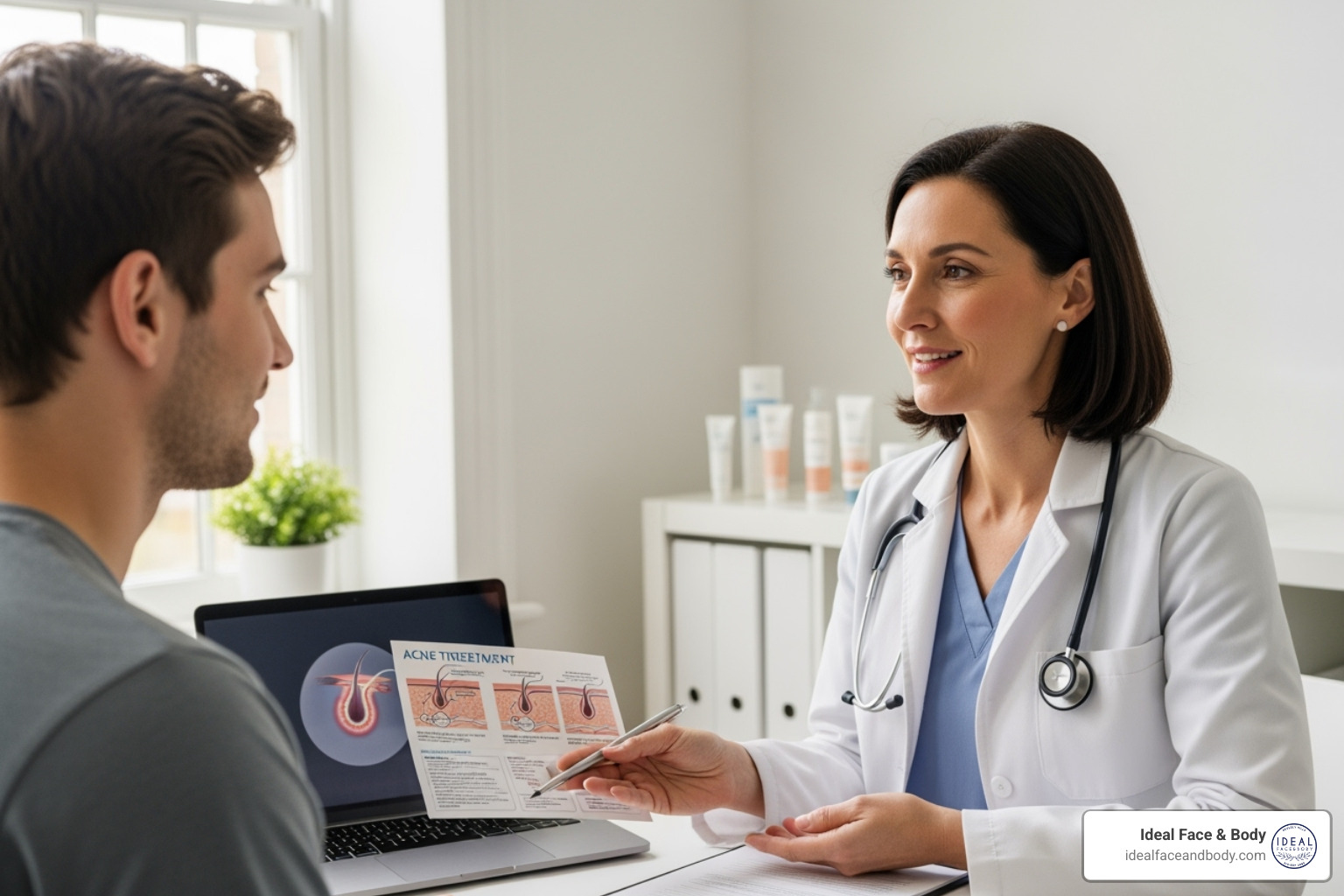 Dermatologist consulting with a patient about acne treatment options - acne treatment beverly hills