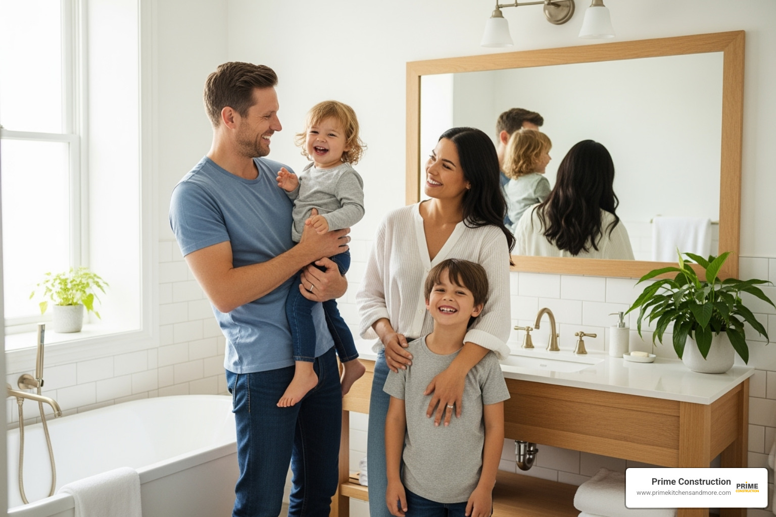 happy family enjoying new bathroom - bathroom remodel with financing