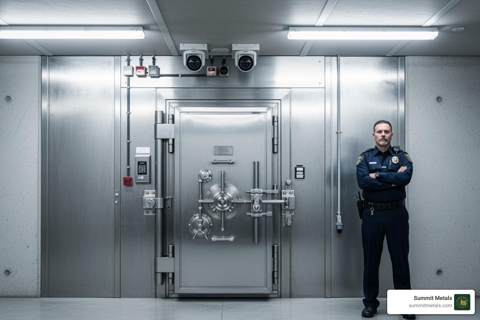 High-security depository interior with guarded access - Precious metals retirement
