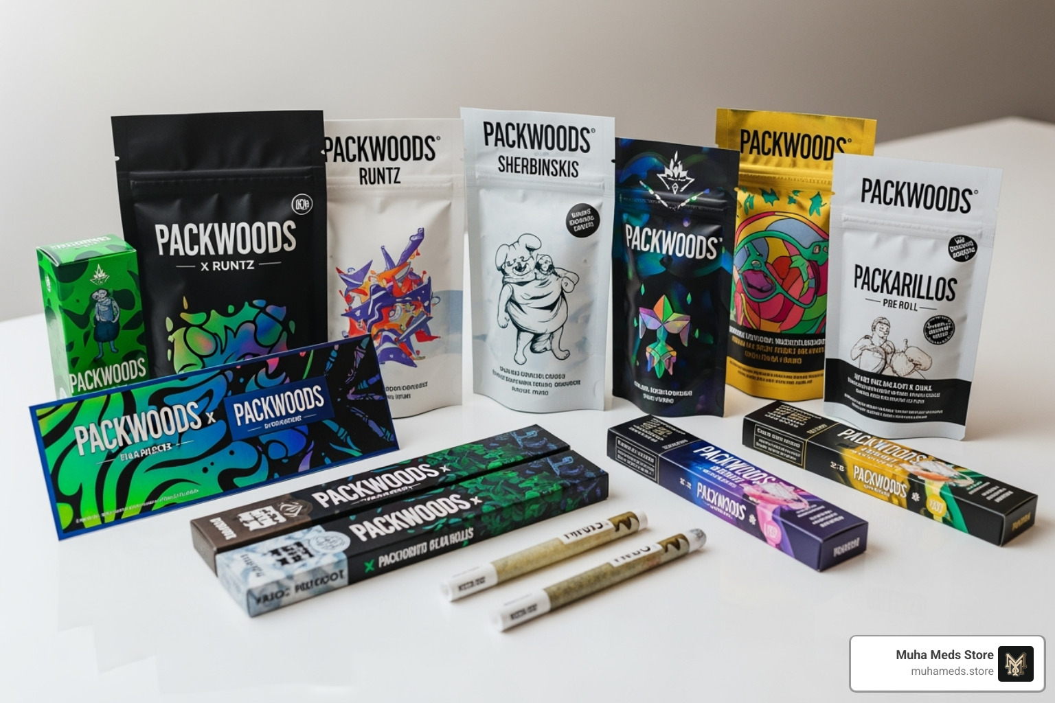 Various Packwoods products, including different flavors and collaborations - Packwood Pre-Roll – Gorilla Glue