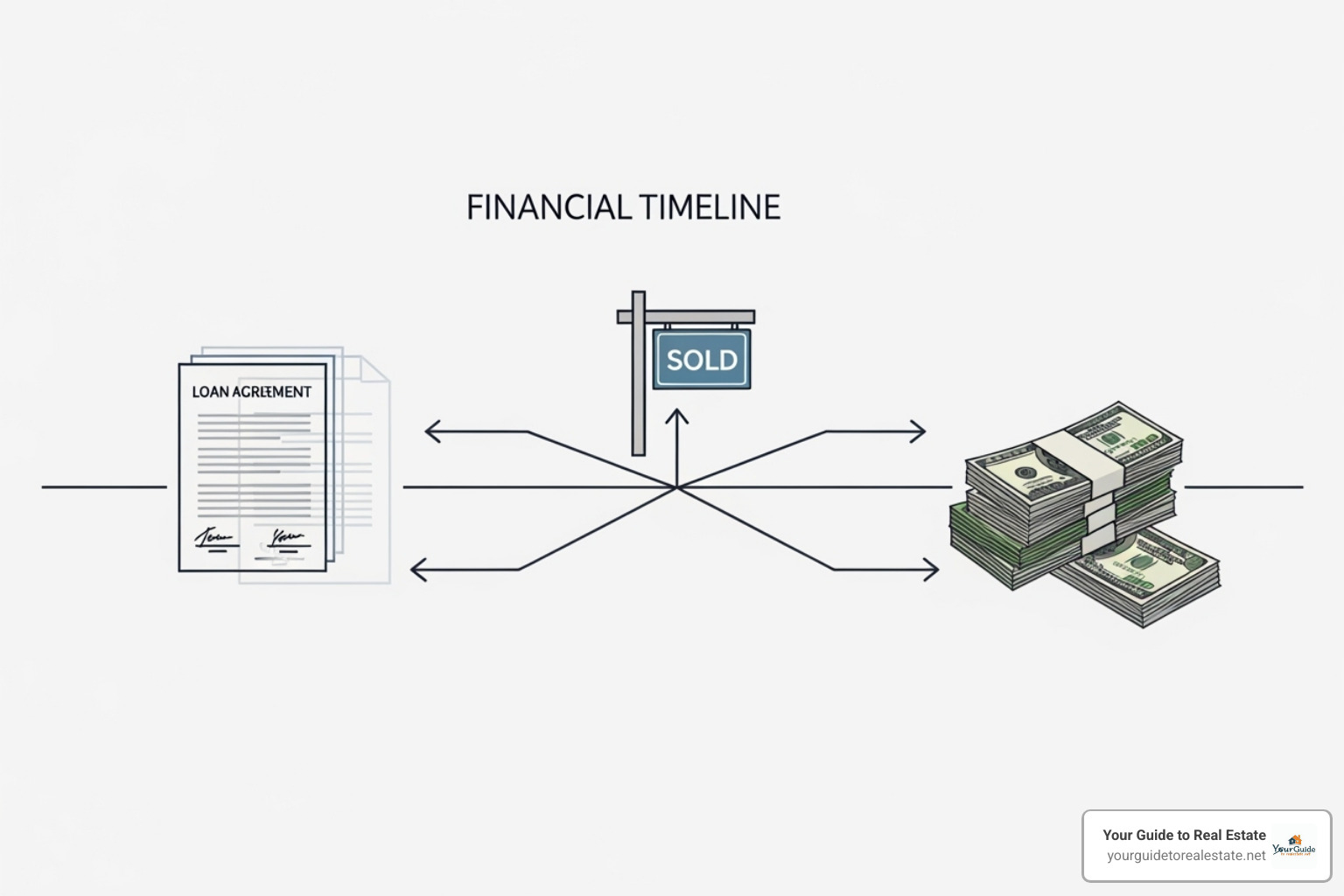 Timeline illustrating options for balloon payment: refinance, sell, or pay in full - amortization calculator with balloon payment