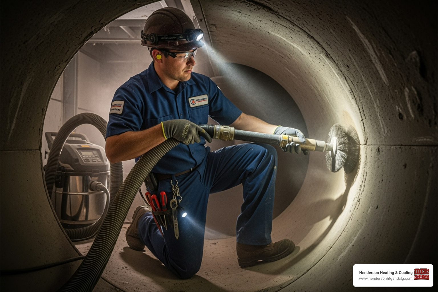 technician cleaning air duct - air duct cleaning lebanon mo