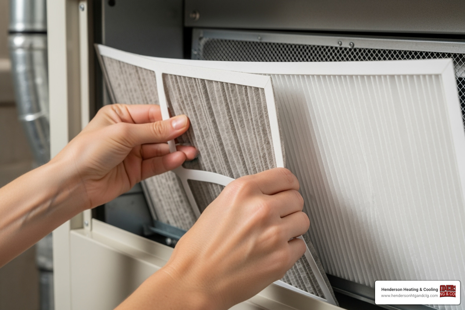 Homeowner replacing a dirty air filter with a clean one - pre‑summer hvac tune up lebanon mo