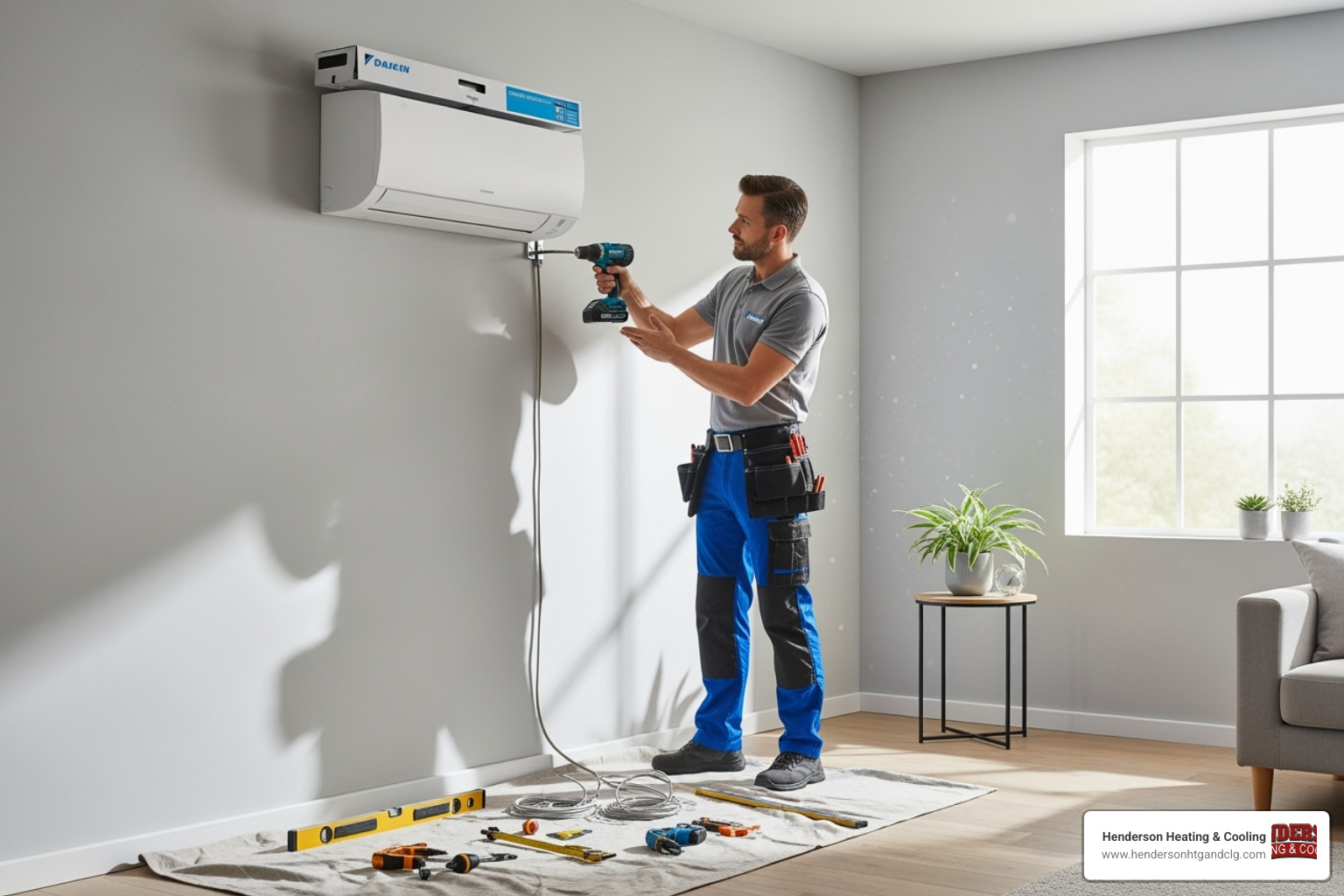 Certified technician professionally installing a Daikin indoor unit - daikin ac installation lebanon mo