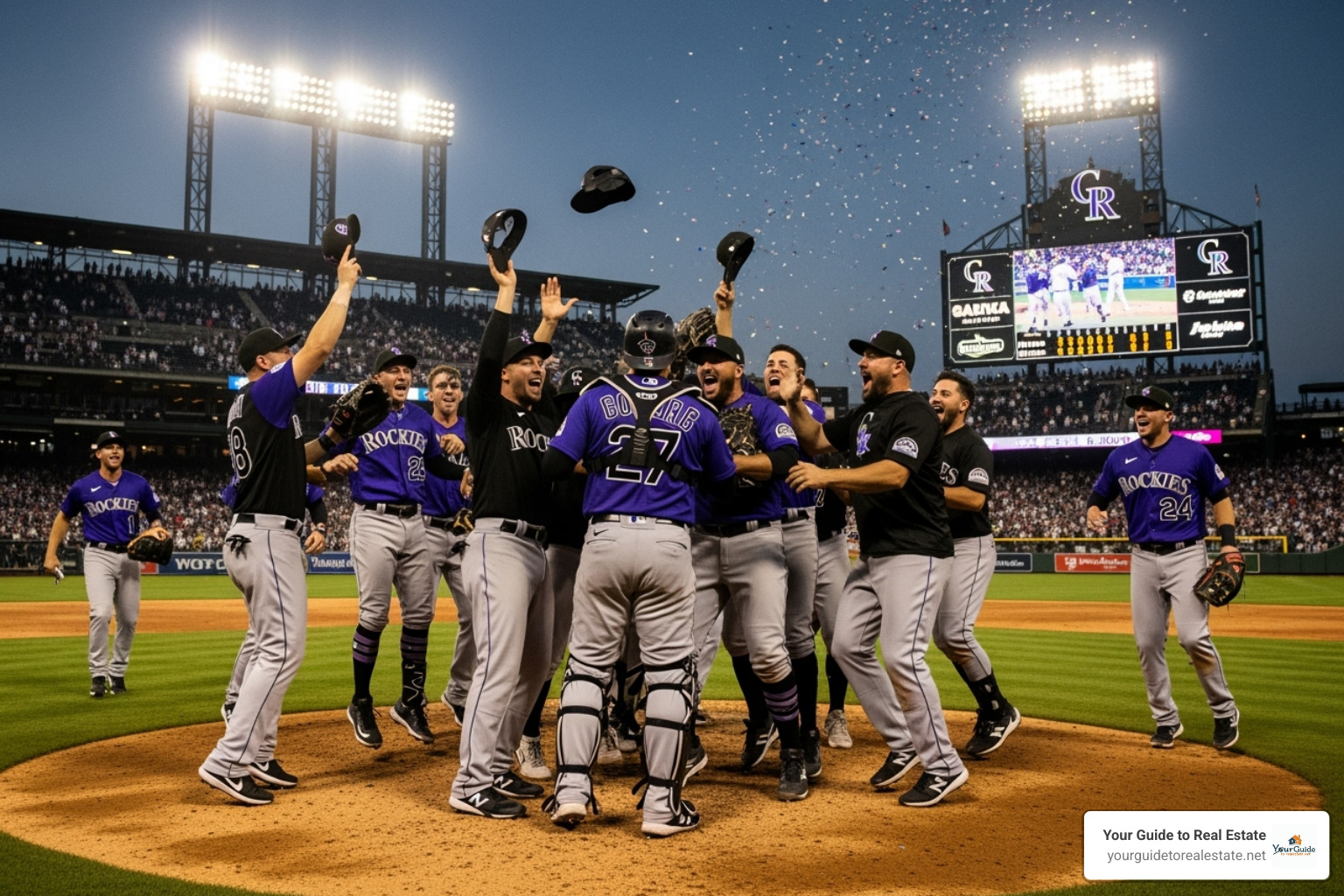 Rockies team celebrating the comeback win - diamondbacks vs colorado rockies match player stats