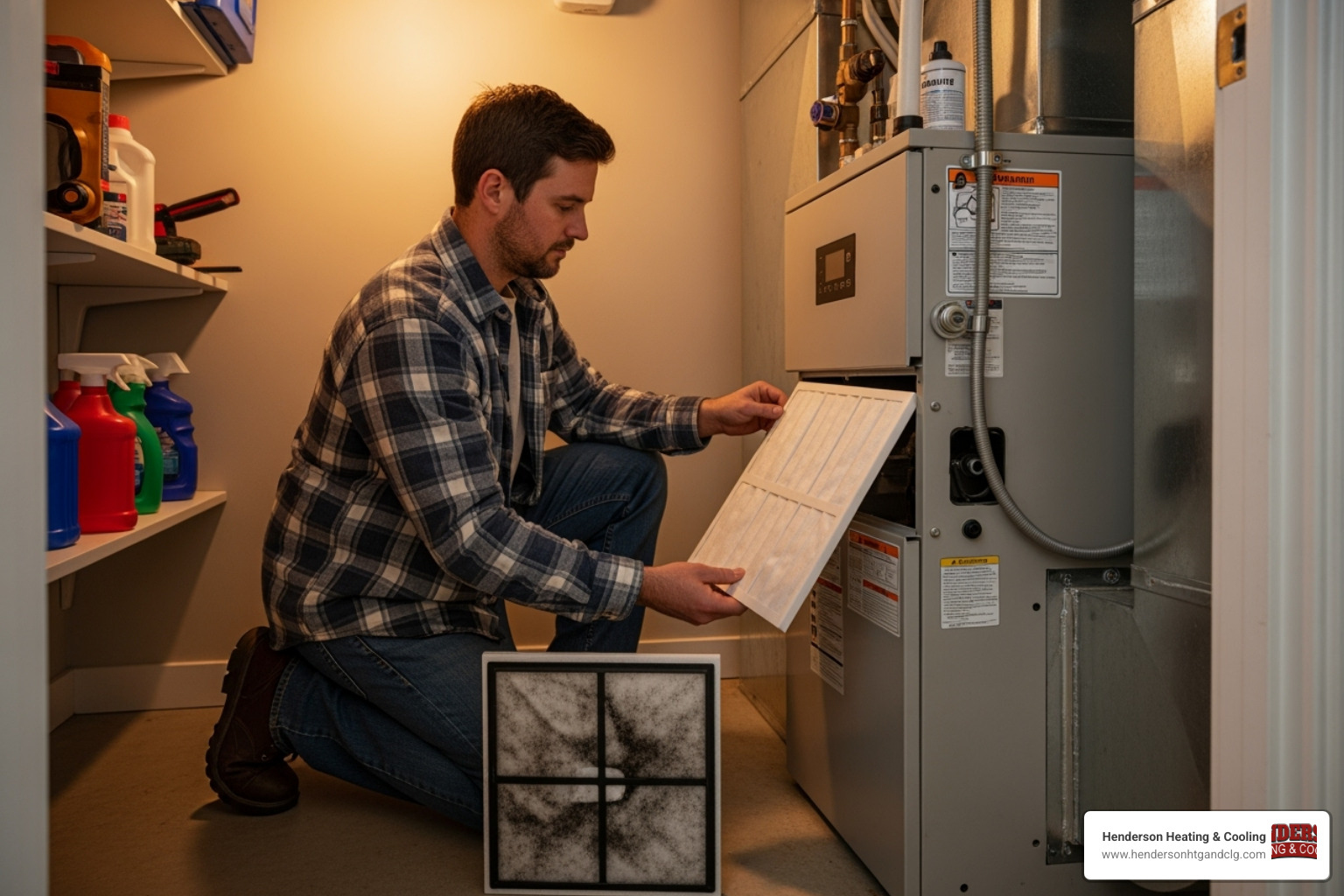 homeowner changing a furnace filter - furnace replacement lebanon mo
