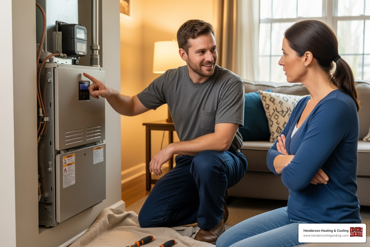 technician talking with homeowner - furnace repair lebanon mo