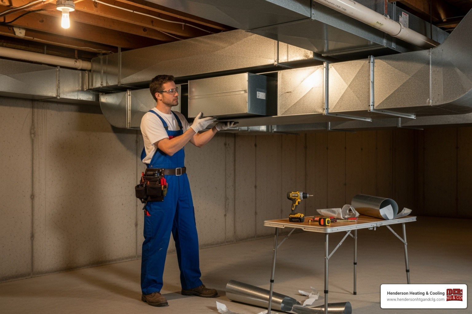Technician installing an air purifier into HVAC ductwork - air purifier installation lebanon mo