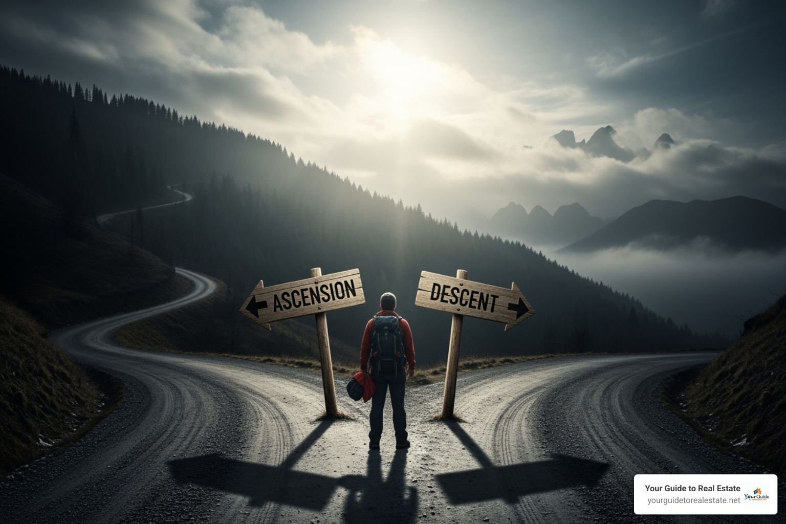 Person looking at a fork in the road with signs for "Higher Rates" and "Lower Rates" - will interest rates go down