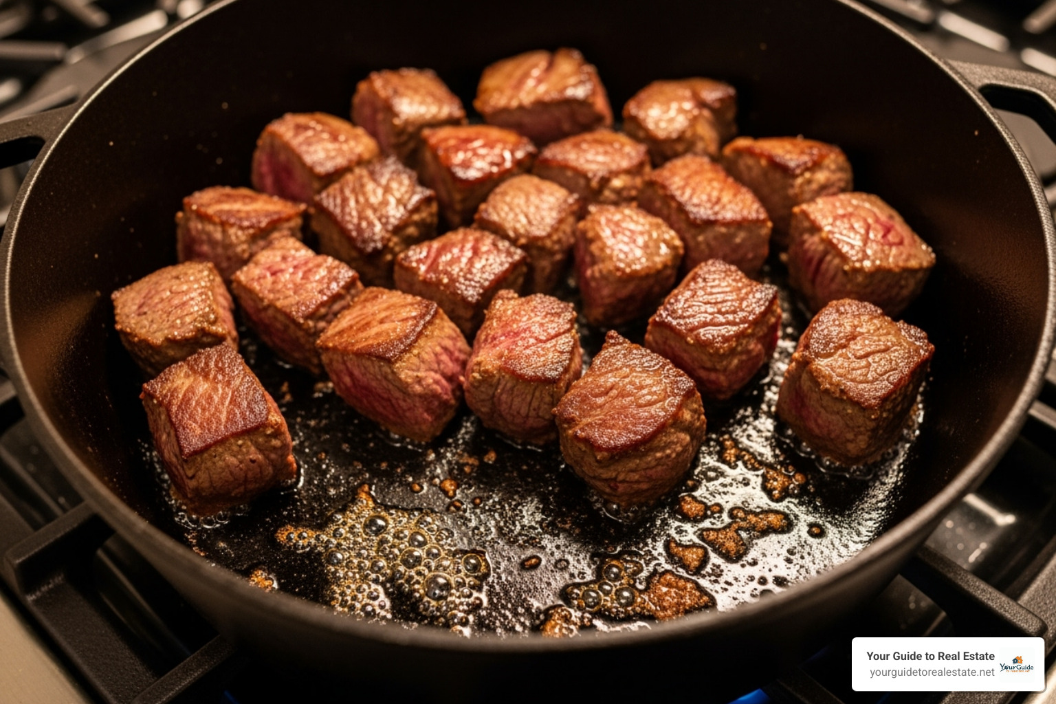 beef cubes browning in a Dutch oven - chili colorado