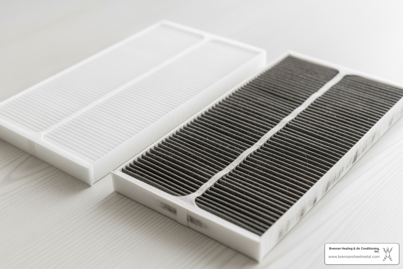 a clean ductless system filter next to a dirty one - ductless hvac repair winchester