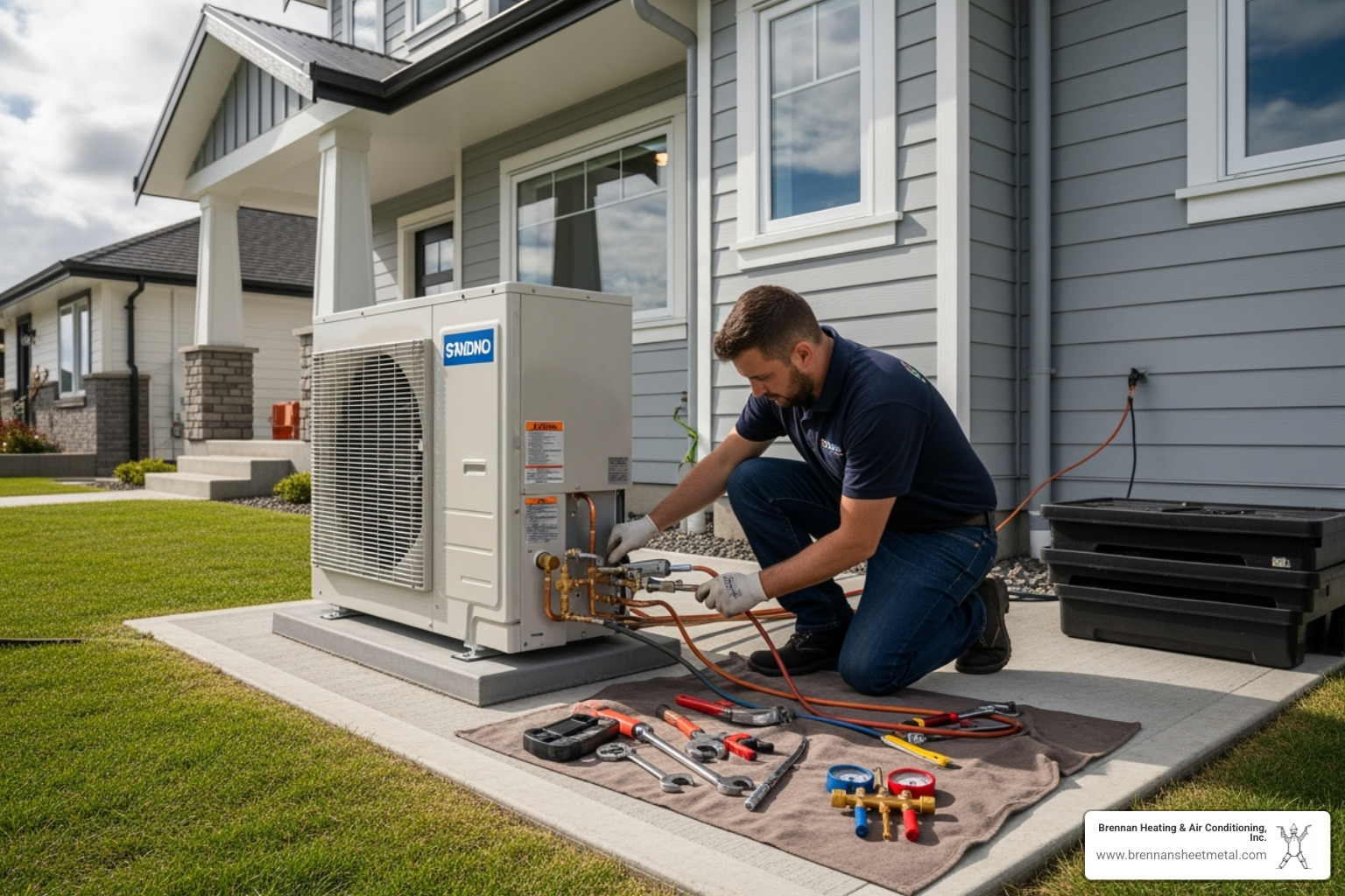 certified technician installing new heat pump - heat pump installation jacksonville il