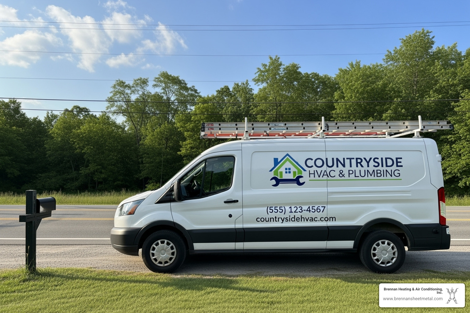 Image of a service van with professional branding in a rural or small-town setting - cold storage repair virginia il