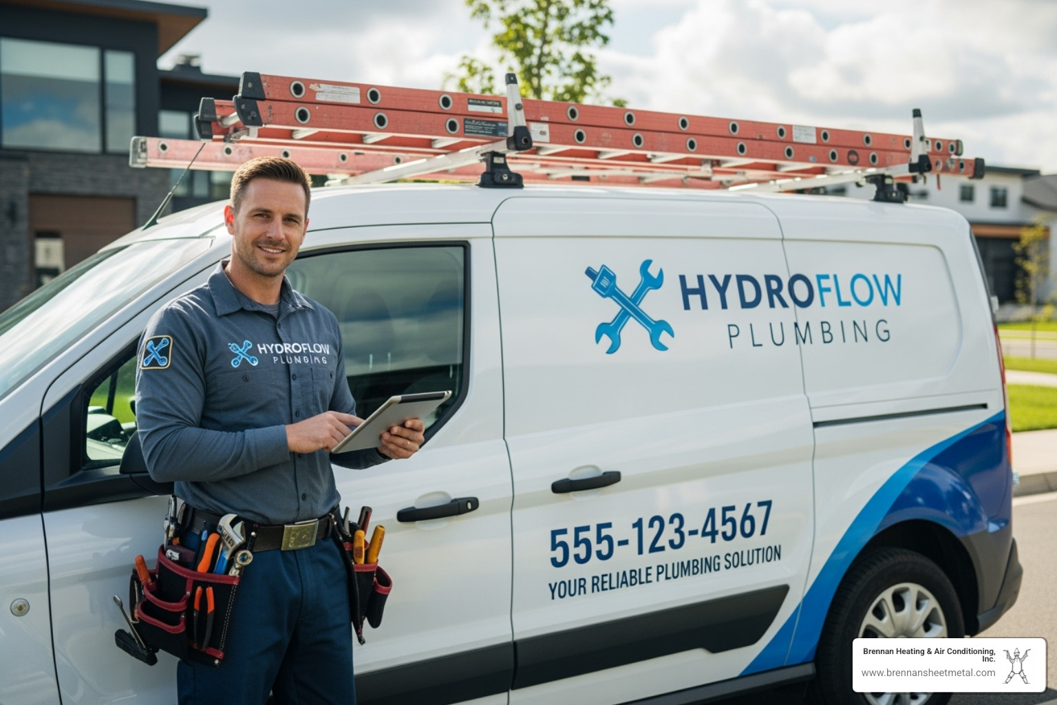 Certified plumber with company van - plumbing services jacksonville il