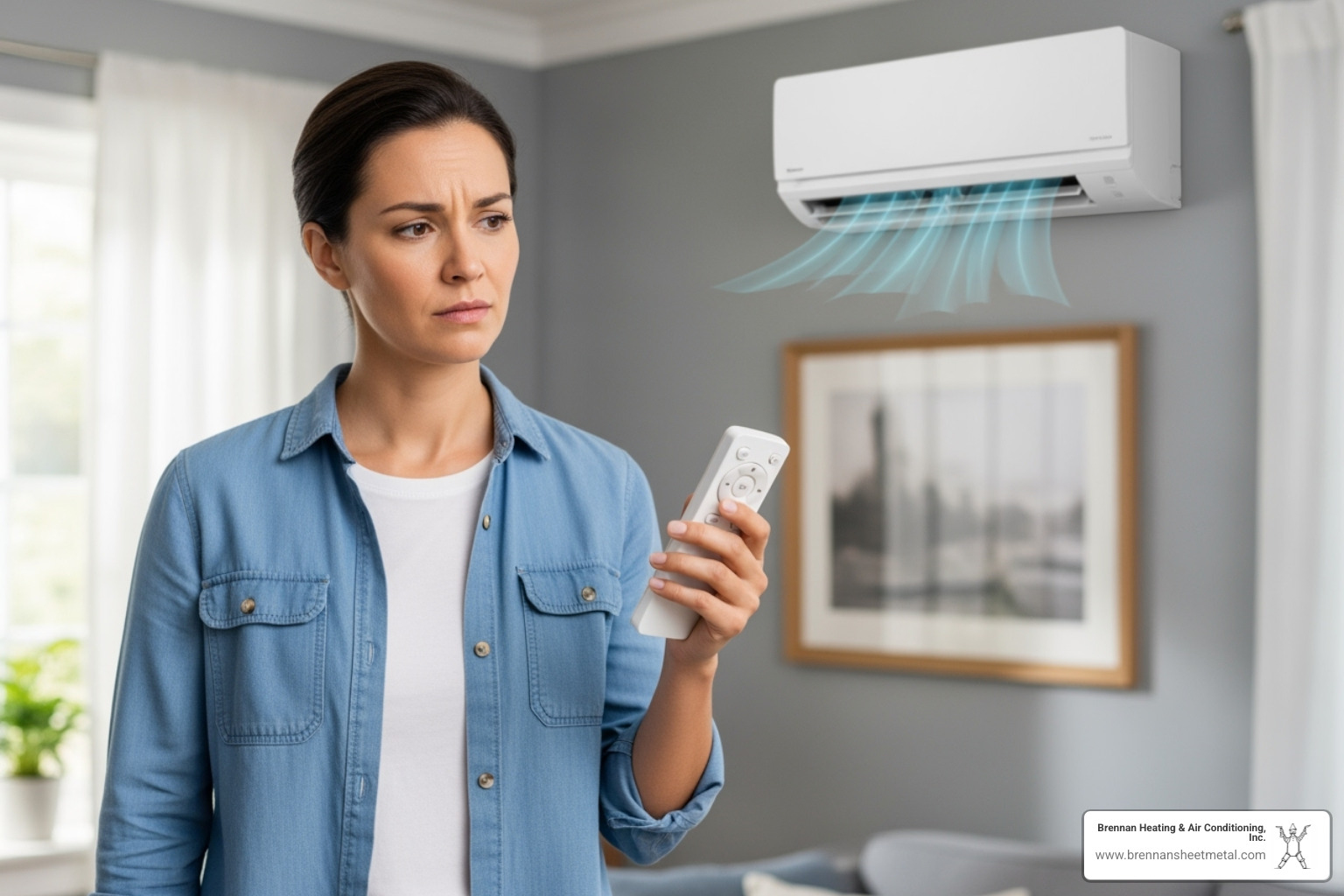 a person looking concerned at their ductless AC unit's remote control - ductless ac repair murrayville