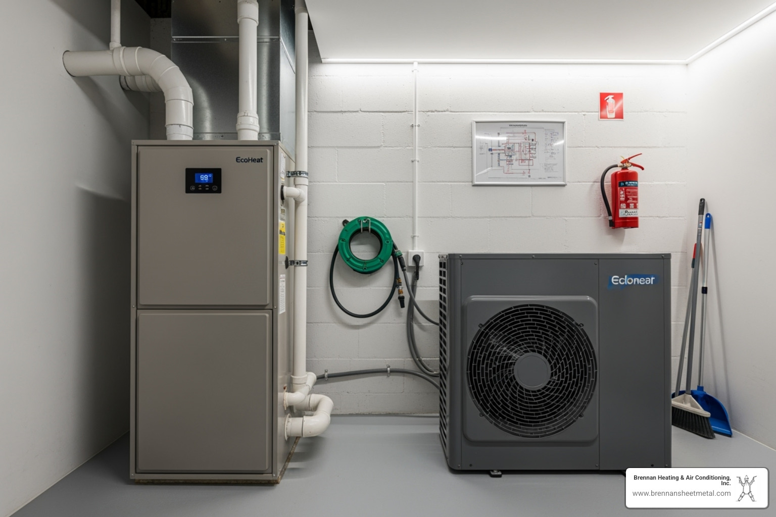 Image of a modern high-efficiency furnace and a sleek heat pump unit side-by-side - heating installation jacksonville il