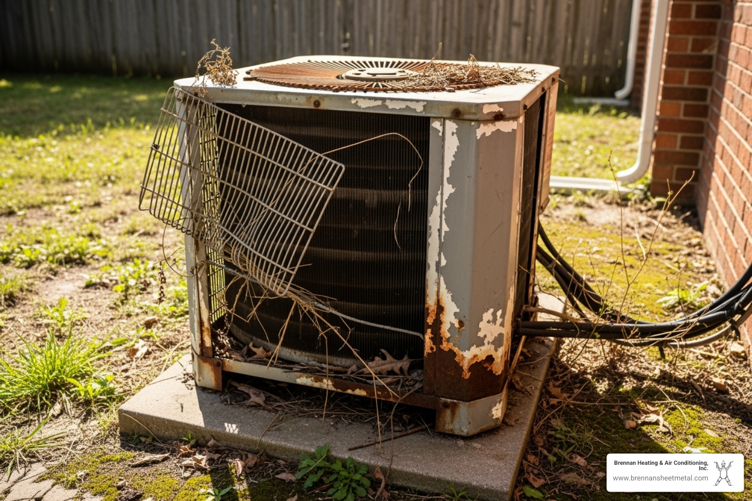 An old, inefficient outdoor air conditioner unit, showing signs of wear and tear - ac installation jacksonville il