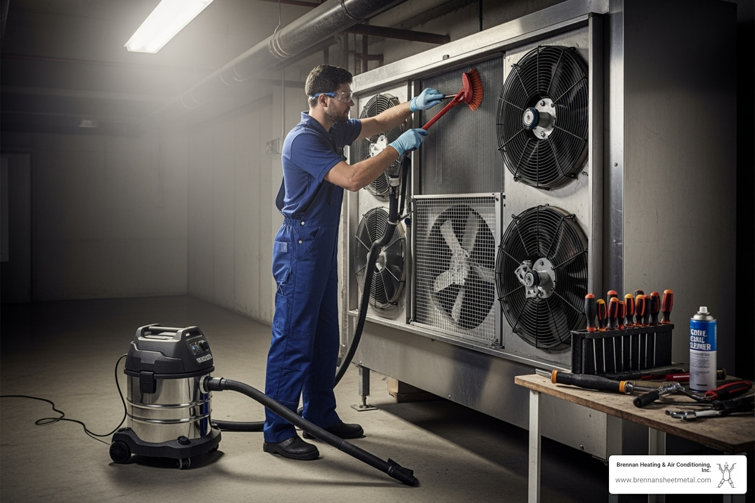 technician cleaning condenser coils - business refrigeration service murrayville