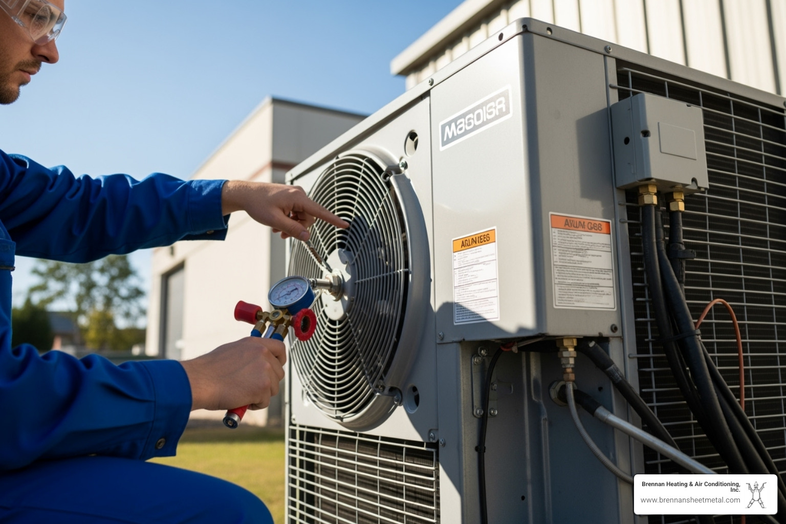 technician inspecting commercial AC unit - air conditioner repair winchester