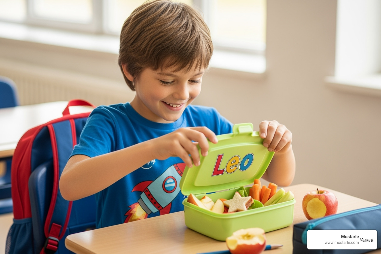 child using a personalized lunch box - unique return gifts for birthday party