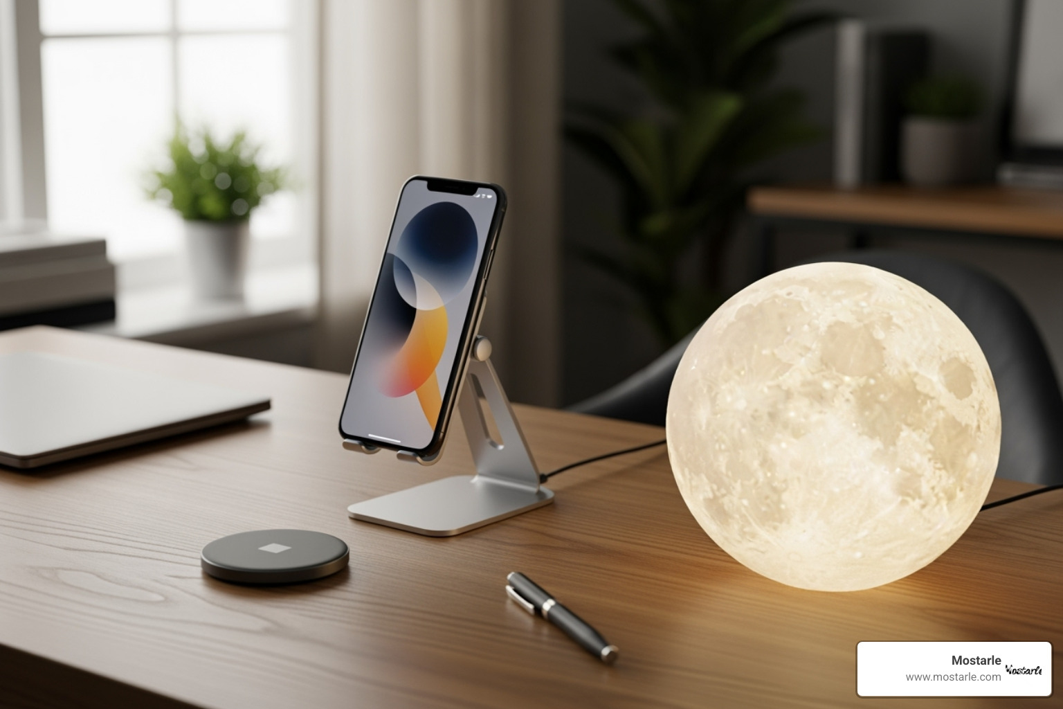 desk with a phone stand and a moon lamp - cool cheap gifts desk with a phone stand and a moon lamp - cool cheap gifts