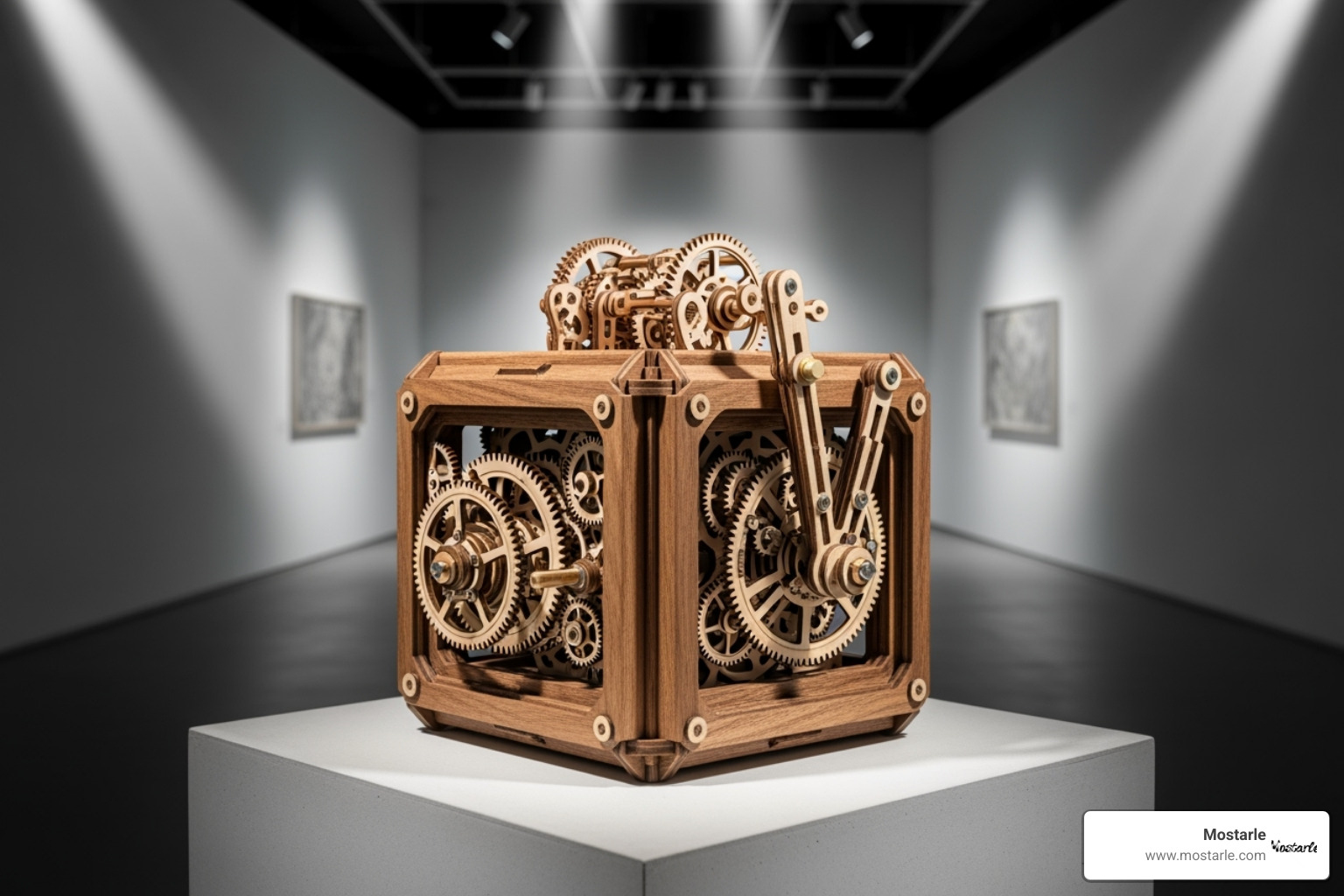 finished mechanical 3d puzzle box displayed as art - mechanical 3d puzzle box