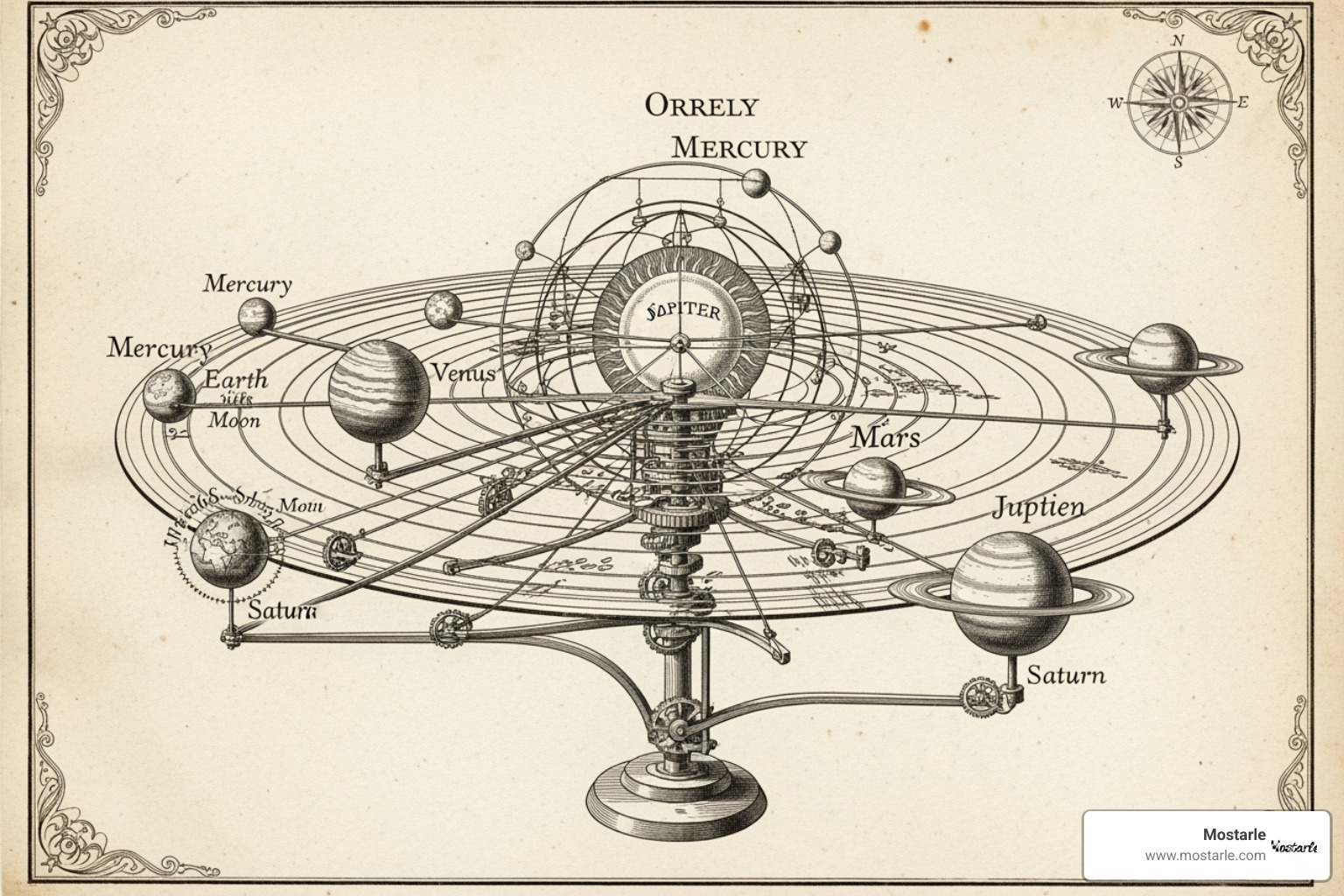 vintage orrery diagram from the 18th century - orrery music box vintage orrery diagram from the 18th century - orrery music box