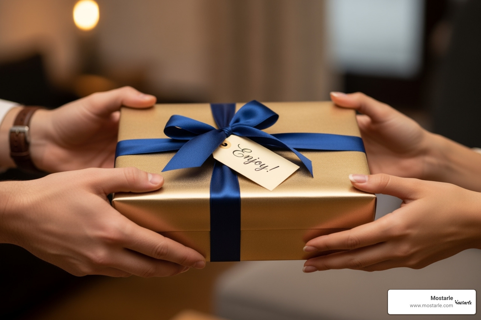 A beautifully wrapped puzzle box being given as a gift - puzzle presents for adults