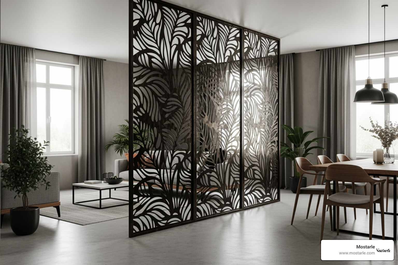 decorative metal privacy screen dividing a room - Metal art home decor