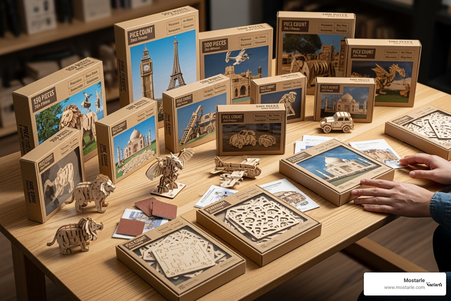 A selection of 3D wooden puzzle kits displayed, showing varying sizes, piece counts, and complexity ratings, inviting prospective builders to choose their next project - 3d wooden puzzles A selection of 3D wooden puzzle kits displayed, showing varying sizes, piece counts, and complexity ratings, inviting prospective builders to choose their next project - 3d wooden puzzles