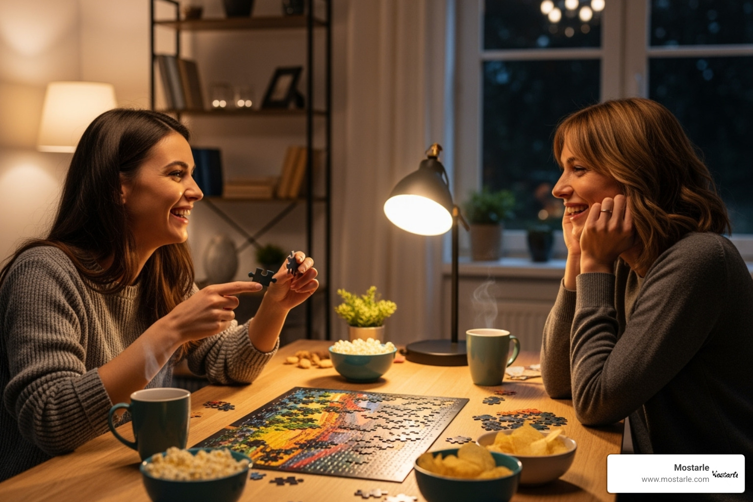 friends enjoying a puzzle night together - unique gifts for female friends friends enjoying a puzzle night together - unique gifts for female friends