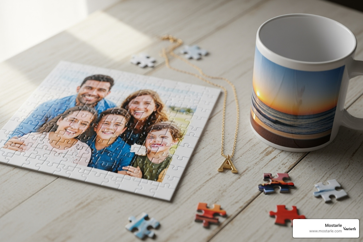 collection of personalized items like a custom puzzle, initial necklace, and photo mug - unique gifts for female friends collection of personalized items like a custom puzzle, initial necklace, and photo mug - unique gifts for female friends