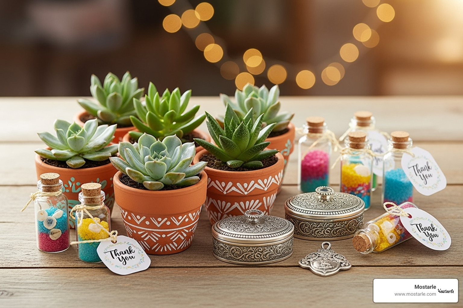 themed party favors, like mini succulents for a rustic wedding and custom keepsakes for a celebration - unique party favor ideas for adults