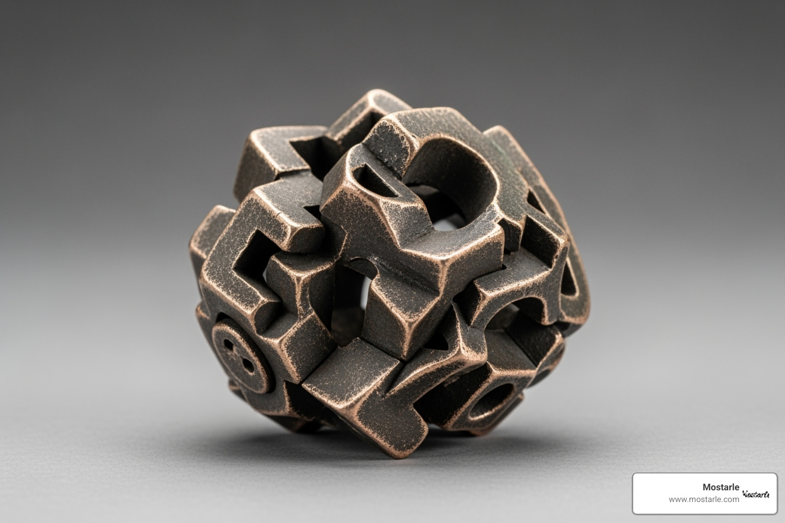 multi-piece cast metal puzzle, looking like a small sculpture - complex metal puzzles