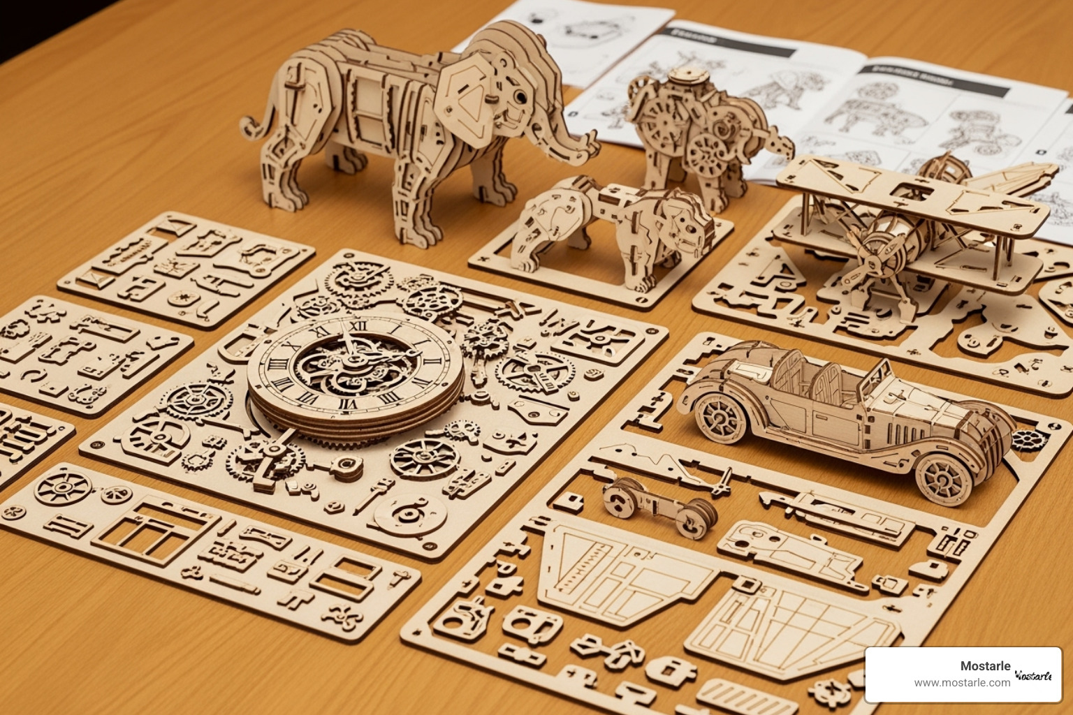 Various 3D DIY puzzle kits laid out - 3d diy puzzle